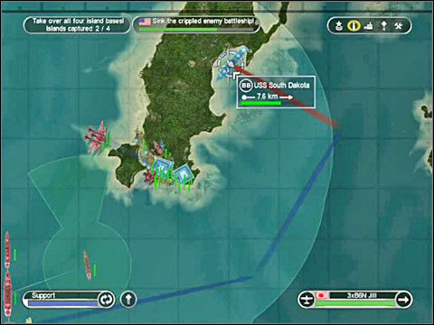 Gdy zaś zdecydujesz się na zbombardowanie gada nalot wykonaj podchodząc cel w jego osi wzdłużnej i jeśli trzeba ponów atak po chwili - Misja 11 - Seizing the Fijis (cz.2) | Japonia | Battlestations Pacific - Battlestations: Pacific - poradnik do gry