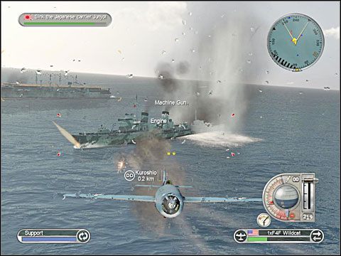 Oczywiście pamiętaj, iż torpedowe Avengery powinny atakować japoński lotniskowiec nadlatując tuż nad wodą i na maksymalnej prędkości prostopadle do jego burty i biorąc odpowiednią poprawkę na ruch tego okrętu przed zwolnieniem torpedy - Misja 3 - Battle of Santa Cruz (cz.1) | USA | Battlestations Pacific - Battlestations: Pacific - poradnik do gry