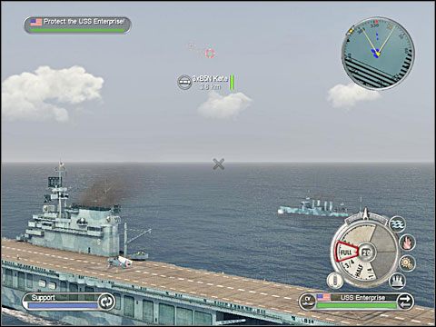 Na tym etapie gry można też wykonać zadanie dodatkowe, czyli zatopić inny amerykański lotniskowiec (USS Hornet) , uszkodzony w bitwie i dryfujący po oceanie - Misja 3 - Battle of Santa Cruz (cz.2) | USA | Battlestations Pacific - Battlestations: Pacific - poradnik do gry