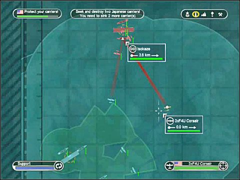 Sugerowałbym zaraz po strąceniu japońskich samolotów zbombardować lub/i ostrzelać rakietami amerykańskich myśliwców jeden z tych niszczycieli (płynący najbliżej) - Misja 8 - Battle of the Philippine Sea (cz.1) | USA | Battlestations Pacific - Battlestations: Pacific - poradnik do gry