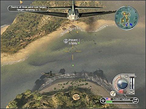 Zatem po zbombardowaniu dwóch stoczni/baz kutrów odeślij Helldivery w jakiś bezpieczny rejon mapy (możesz chyba nawet wylądować nimi na lotniskowcach) i przełącz się na myśliwce F4U Corsair uzbrojone w działka i rakiety - Misja 9 - Divine Winds of Leyte | USA - Battlestations: Pacific - poradnik do gry
