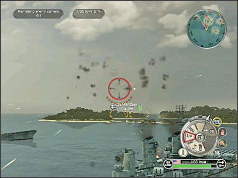 Gdybyś przypadkiem wtarabanił się swoimi żelazkami między wyspy to musisz wiedzieć, iż ciasne przesmyki między nimi są zaminowane (czerwone paski na mapie taktycznej) - Misja 10 - Battle of Cape Engano (cz.1) | USA | Battlestations Pacific - Battlestations: Pacific - poradnik do gry