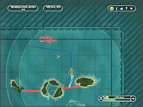 Przechodząc przez taką zagrodę minową dobrze jest więc ustawić okręty jeden za drugim - przy odrobinie szczęścia tylko pierwszy z nich dozna poważniejszych uszkodzeń detonując kolejne miny morskie (od razu łataj dziury - Misja 10 - Battle of Cape Engano (cz.1) | USA | Battlestations Pacific - Battlestations: Pacific - poradnik do gry