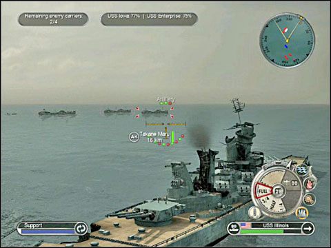 Pokłady obu wrażych lotniskowców proponuję bombardować bombami zrzucanymi z samolotów SB2C Helldiver (lub podobnych); być może w trakcie gry pojawi się możliwość skorzystania z dodatkowej formacji takich maszyn, jako nagrody za ukończenie jednej z wcześniejszych misji z niezłym rezultatem - Misja 10 - Battle of Cape Engano (cz.2) | USA | Battlestations Pacific - Battlestations: Pacific - poradnik do gry