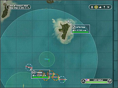 Postaraj się podpłynąć do niego bliżej i po kolei torpeduj statki przepływające przed dziobem twojego okrętu podwodnego, poczynając od niszczyciela idącego na przedzie szyku - Misja 11 - Sub on Patrol (cz.1) | USA | Battlestations Pacific - Battlestations: Pacific - poradnik do gry
