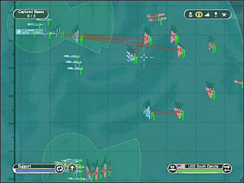 Jeżeli chodzi o szyk, jaki twoje okręty powinny przyjąć to ustaw je tak by najważniejsze łajby (lotniskowiec i pancernik) były ekranowe z lewej burty (od której nadciągają przeciwnicy) przez krążownik (w przypadku pływającego lotniska), dwa niszczyciele (w przypadku pancernika) - Misja 14 - Battle of Okinawa (cz.1) | USA | Battlestations Pacific - Battlestations: Pacific - poradnik do gry