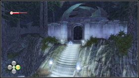 Zeskocz na dół i skieruj się w stronę schodów, po drodze strzelając do żółtej kuli wiszącej nad jedną z kolumn #1 - Fabuła w Fable II - Knothole Island Drowning | Knothole Island - Fable II - poradnik do gry