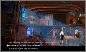 Idziemy do sklepu i mówimy sklepikarzowi, że przydałby nam się pastylki miętowe (breath mints ) - Cz. I - Trzy próby (Opanowanie złodziejskiego fachu) - Opis przejścia - The Secret of Monkey Island: Special Edition - poradnik do gry