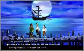 Po zakończonym dialogu udajemy się do wioski [M1: 2 Wioska ] - Cz. I - Trzy próby (Kompletowanie załogi) - Opis przejścia - The Secret of Monkey Island: Special Edition - poradnik do gry