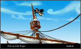 Po sznurowej drabinie wychodzimy na bocianie gniazdo i zabieramy z niego piracką flagę (Jolly Roger ) - Cz. II - Wyprawa - Opis przejścia - The Secret of Monkey Island: Special Edition - poradnik do gry