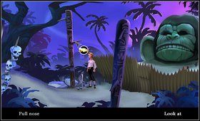 Wchodzimy do dżungli i szukamy małpki, biega ona w okolicy punktu zaznaczonego na mapie [M2: 9 - Cz. III - Pod małpią wyspą (1) - Opis przejścia - The Secret of Monkey Island: Special Edition - poradnik do gry