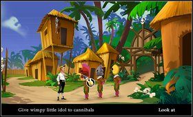 Podchodzimy do wielkiej małpiej głowy, zabieramy posążek (wimpy little idol ) i wracamy do wioski kanibalów [M2: 8 - Cz. III - Pod małpią wyspą (2) - Opis przejścia - The Secret of Monkey Island: Special Edition - poradnik do gry
