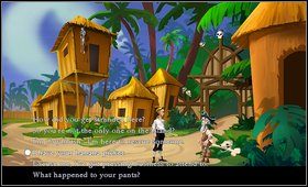 Nieopodal wyjścia z wioski stoi Herman, rozmawiamy z nim i mówimy że mamy jego zbierak do bananów (I have your banana picker) - Cz. III - Pod małpią wyspą (2) - Opis przejścia - The Secret of Monkey Island: Special Edition - poradnik do gry