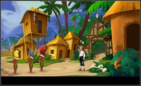 Wychodzimy ze statku, w jaskini idziemy w lewo i automatycznie zostaniemy przeniesieni do wioski kanibali - Cz. III - Pod małpią wyspą (3) - Opis przejścia - The Secret of Monkey Island: Special Edition - poradnik do gry