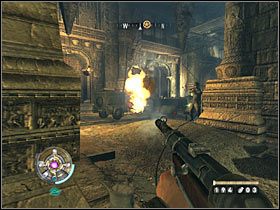 Zgodnie z wyświetloną przez grę wskazówką, stojących obok siebie wrogów możesz wyeliminować poprzez wycelowanie w przelatującą kreaturę (podczas pobytu w Woalu) - Etap 3 - Obszar wykopalisk (cz.1) | Opis przejścia Wolfenstein - Wolfenstein - poradnik do gry