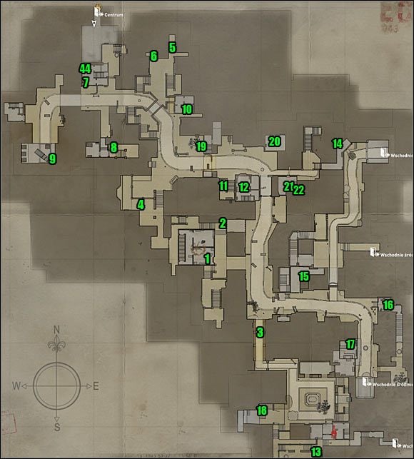 MAPA POKAZUJĄCA WSZYSTKIE SEKRETY - WSCHÓD - Etap 1 i 6 - Złoto (cz.1) | Sekrety Wolfenstein - Wolfenstein - poradnik do gry