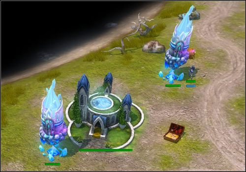 W centrum mapy [2] (#1) znajdziesz osadę elfów, która dołączy się do ciebie jeśli rozwiniesz pałac i targ do drugiego poziomu - Misja 7 - The Big Trouble | Kampania | Majesty 2 - Majesty 2: Symulator Królestwa Fantasy - poradnik do gry