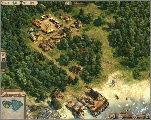 Początek - zbudowane 3 nowe domy, 2 chaty drwala i 1 rybaka. - Rozdział I - Wyznanie wiary (cz.1) | Kampania Anno 1404 - Anno 1404 - poradnik do gry