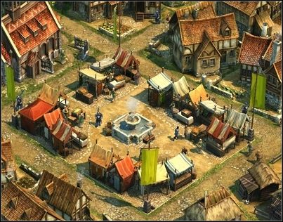 Kilku z 10 rycerzy, z których jednego widzimy aktualnie na targowisku. - Rozdział II - Pod znakiem Krzyża (cz.2) | Kampania Anno 1404 - Anno 1404 - poradnik do gry