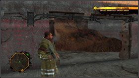 Na miejscu znajdujemy pojazd który przed chwilą śledziliśmy, a dalej, między górami, opuszczone budynki Maruderów #1 - Misje główne - Dust - Guerrilla - Red Faction: Guerrilla - poradnik do gry