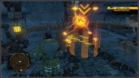 Jeszcze kilka kroków i zobaczymy duży budynek #1 , a po przebiciu jego ściany - artefakt który oczywiście kradniemy #2 - Misje główne - Dust - Guerrilla - Red Faction: Guerrilla - poradnik do gry