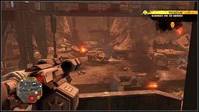 Po dotarciu do ostatniej części bazy, ignorując toczącą się wymianę ognia, kierujemy się schodami na górę, w kierunku większego budynku #1 - Zadania główne (1) - Demons of the Badlands - Red Faction: Guerrilla - poradnik do gry