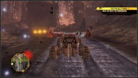 Po dotarciu do drogi, skieruj się w dół wzniesienia i wsiądź do pierwszego, napotkanego pojazdu, poczym szybko udaj się do miejsca zaznaczonego na mapie #1 - Zadania główne (2) - Demons of the Badlands - Red Faction: Guerrilla - poradnik do gry