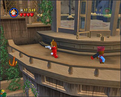 Gdy znajdziesz się po wewnętrznej stronie, dużego, półokrągłego okna, wybij szyby blasterem i wyjdź na zewnątrz - Chapter 3 - Escape from Naboo - Story Mode - Episode 1 - LEGO Star Wars: The Complete Saga - poradnik do gry