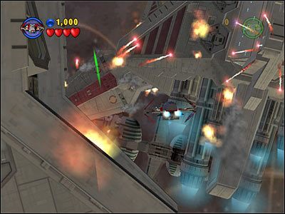 Beta-TIE-Fightery kontra Beta-X-Wingi w otoczeniu Beta-imperialnych krążowników. Gulp. - Chapter 1 - Battle Over Coruscant - Story Mode - Episode 3 - LEGO Star Wars: The Complete Saga - poradnik do gry