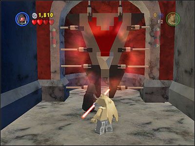 Od miejsca, w którym znalazłeś #3 idź w tą samą stronę, co w Story Mode, ale przy otwieranych przez R2 drzwiach skręć w lewo - Chapter 5 - Retake Theed Palace - Free Play - Episode 1 - LEGO Star Wars: The Complete Saga - poradnik do gry