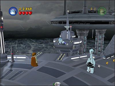 Użyj R2, by dolecieć do widocznego od samego początku kanistra tuż koło miejsca startu - Chapter 2 - Discovery on Kamino - Free Play - Episode 2 - LEGO Star Wars: The Complete Saga - poradnik do gry