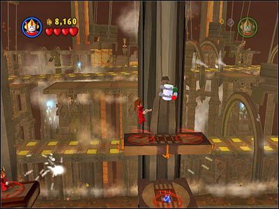 W pomieszczeniu, w którym korzystałeś z obracających się platform, użyj haka, by dostać się w miejsce widoczne powyżej - Chapter 3 - Droid Factory - Free Play - Episode 2 - LEGO Star Wars: The Complete Saga - poradnik do gry