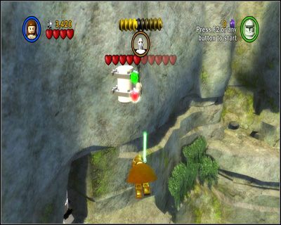 Nad wnęką skalną, w której znajduje się mina - Chapter 3 - General Grevious - Free Play - Episode 3 - LEGO Star Wars: The Complete Saga - poradnik do gry