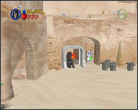 Kawałek przed bronioną przez szturmowców bramą, po lewej stronie ulicy, zobaczysz kilka koszy na śmieci - Chapter 3 - Mos Eisley Spaceport - Free Play - Episode 4 - LEGO Star Wars: The Complete Saga - poradnik do gry