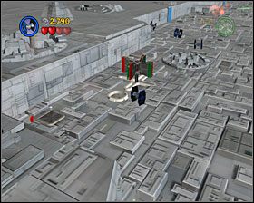 Tuż na początku etapu zobaczysz charakterystyczny, biały krzyżyk, po podleceniu do którego wyłoni się kołowrotek - Chapter 6 - Rebel Attack - Free Play - Episode 4 - LEGO Star Wars: The Complete Saga - poradnik do gry