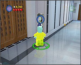 Użyj panelu dla Łowców Nagród w widocznym na screenie korytarzu, zaraz za pokojem z karabinem stacjonarnym - Chapter 5 - Cloud City Trap - Free Play - Episode 5 - LEGO Star Wars: The Complete Saga - poradnik do gry