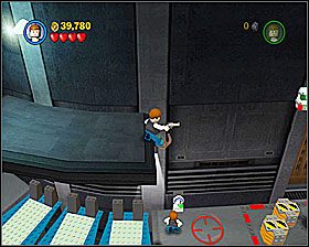 W miejscu widocznym na screenie, na końcu sekcji, użyj R2 by dolecieć do Minikita - Chapter 6 - Betrayal Over Bespin - Free Play - Episode 5 - LEGO Star Wars: The Complete Saga - poradnik do gry