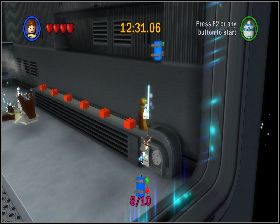 W drugiej części hangaru w prawym dolnym narożniku, nad taśmą produkcyjną z czerwonymi klockami - Chapter 1 - Negotiations - Challenges - Episode 1 - LEGO Star Wars: The Complete Saga - poradnik do gry