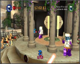 Kiedy wskoczysz do dziury i wylądujesz na windzie otoczonej kamiennymi filarami, skieruj się do góry, gdzie jest szósty niebieski kanister - Chapter 3 - Escape from Naboo - Challenges - Episode 1 - LEGO Star Wars: The Complete Saga - poradnik do gry