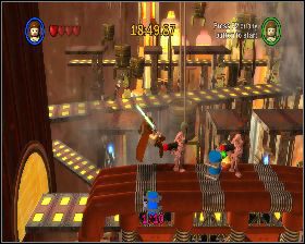 Na szczycie czerwonej budowli, znajdującej się przy linii produkcyjnej - Chapter 3 - Droid Factory - Challenges - Episode 2 - LEGO Star Wars: The Complete Saga - poradnik do gry