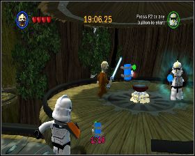 Omiń platformę ze szturmowcami i udaj się do ich dowódcy, przy którym jest drugi kanister - Chapter 4 - Defense of Kashyyyk - Challenges - Episode 3 - LEGO Star Wars: The Complete Saga - poradnik do gry