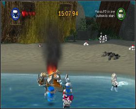 Na plaży przy wraku pojazdu znajdującego się w wodzie - Chapter 4 - Defense of Kashyyyk - Challenges - Episode 3 - LEGO Star Wars: The Complete Saga - poradnik do gry