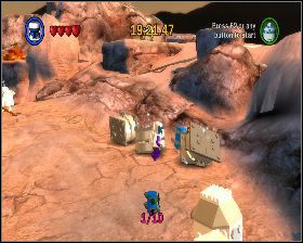 Przed pierwszym kanionem skręć w prawo, przeleć przez przepaść i wysadź w powietrze klocki blokujące drogę - Chapter 2 - Through the Jundland Wastes - Challenges - Episode 4 - LEGO Star Wars: The Complete Saga - poradnik do gry