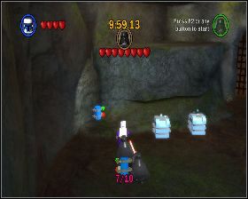 Z lewej strony w miejscu, gdzie po raz pierwszy walczysz z Vaderem - Chapter 4 - Dagobah - Challenges - Episode 5 - LEGO Star Wars: The Complete Saga - poradnik do gry