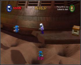 Po lewej stronie głównego statku, za drzwiami uruchamianymi przy pomocy kolorowych klocków - Chapter 2 - The Great Pit of Carkoon - Challenges - Episode 6 - LEGO Star Wars: The Complete Saga - poradnik do gry