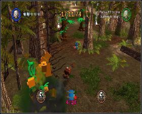 Nieco dalej z lewej strony drzewa, stojącego na środku trasy - Chapter 3 - Speeder Showdown - Challenges - Episode 6 - LEGO Star Wars: The Complete Saga - poradnik do gry