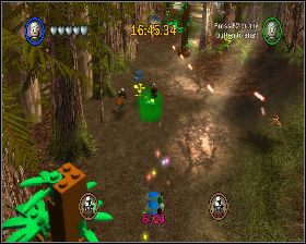 W lesie tuż obok kwiatka z lewej strony trasy - Chapter 3 - Speeder Showdown - Challenges - Episode 6 - LEGO Star Wars: The Complete Saga - poradnik do gry