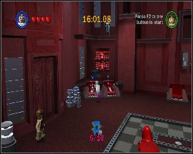 W pomieszczeniu z panelami wiszącymi na ścianie z prawej - Chapter 5 - Jedi Destiny - Challenges - Episode 6 - LEGO Star Wars: The Complete Saga - poradnik do gry