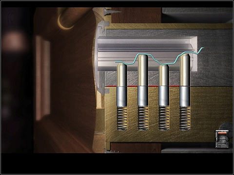 Wszystkie cztery zapadki znajdują się w prawidłowym położeniu - Rozdział trzeci (2) | Opis przejścia Black Mirror II - Black Mirror II - poradnik do gry