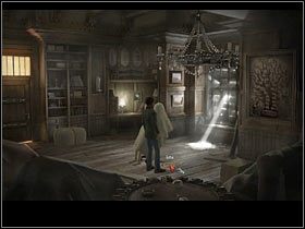 Zainteresuj się pudłem na regale (po lewej), znajdziesz w nim głowę - stojak na peruki - Rozdział czwarty (1) | Opis przejścia Black Mirror II - Black Mirror II - poradnik do gry